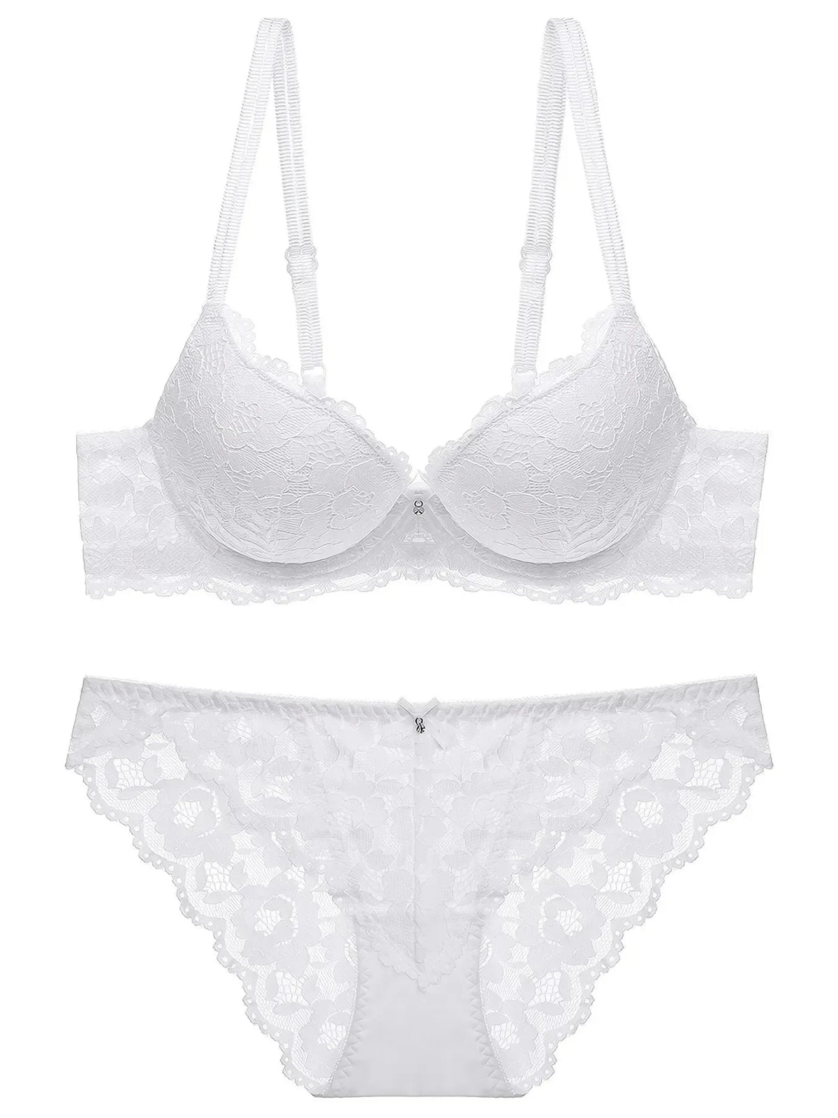 1 Set Elegant Lace Embroidery & Breathable Fabric Lingerie Set: Push-Up Bra, Drop Waist Sheer Panty - Ultimate Valentine's Day