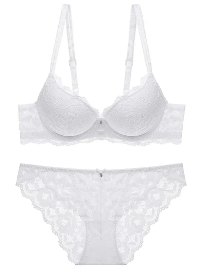 1 Set Elegant Lace Embroidery & Breathable Fabric Lingerie Set: Push-Up Bra, Drop Waist Sheer Panty - Ultimate Valentine's Day