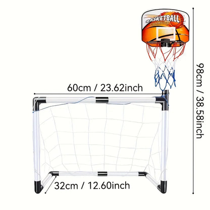 2-in-1 Kids Soccer Goal and Basketball Hoop Set Portable Indoor Outdoor Sports Game Toy for Toddlers Boys