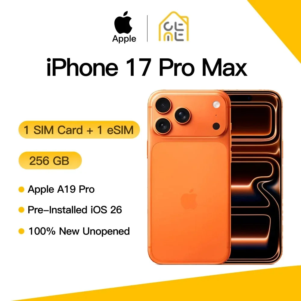 Apple iPhone 17 Pro Max Original New 12GB RAM 120Hz 6.9" Super Retina OLED Screen A19 Pro Chip 48MP Three Cameras iOS 26 5G