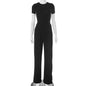 Casual Long Pants Suits Women O-Neck Short Sleeve T-Shirt Elastic