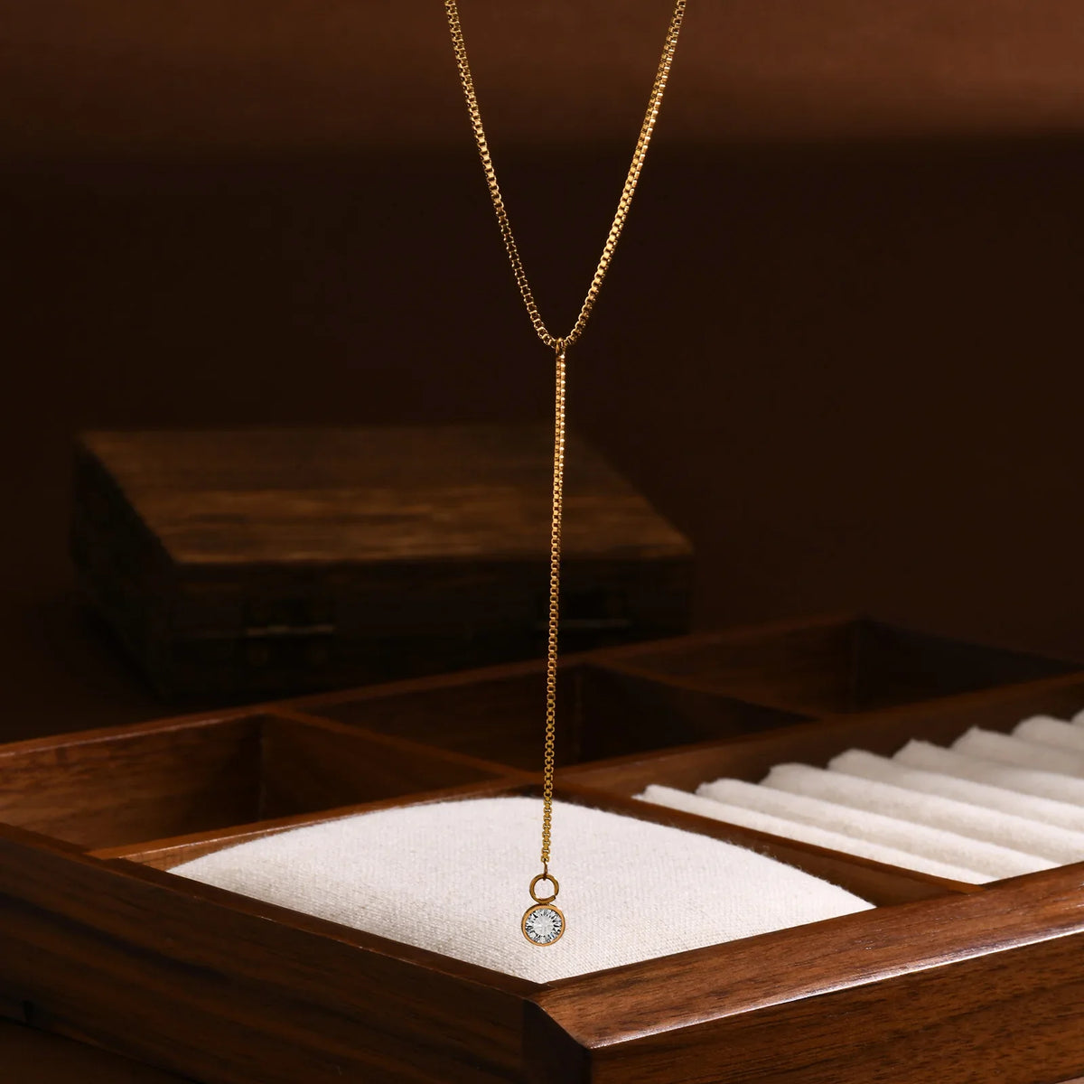 Golden Color Lariat Necklace for Women, Dainty Y Shape Layered Long Necklaces, CZ Drop Necklace Gift