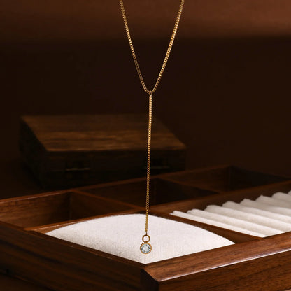Golden Color Lariat Necklace for Women, Dainty Y Shape Layered Long Necklaces, CZ Drop Necklace Gift