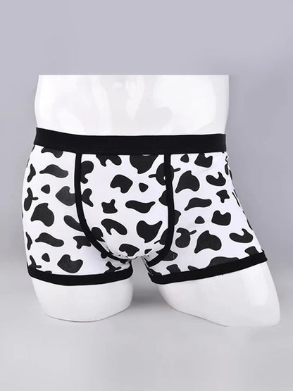 Men's Sports Boxers Underwear Black Underpants Cartoon Cow Printing Ventilate Fashion Fitness Casual Comfortable L XL XXL