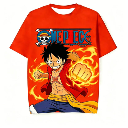 Anime One Piece Luffy Printed Short Sleeve T Shirt and Shorts Set