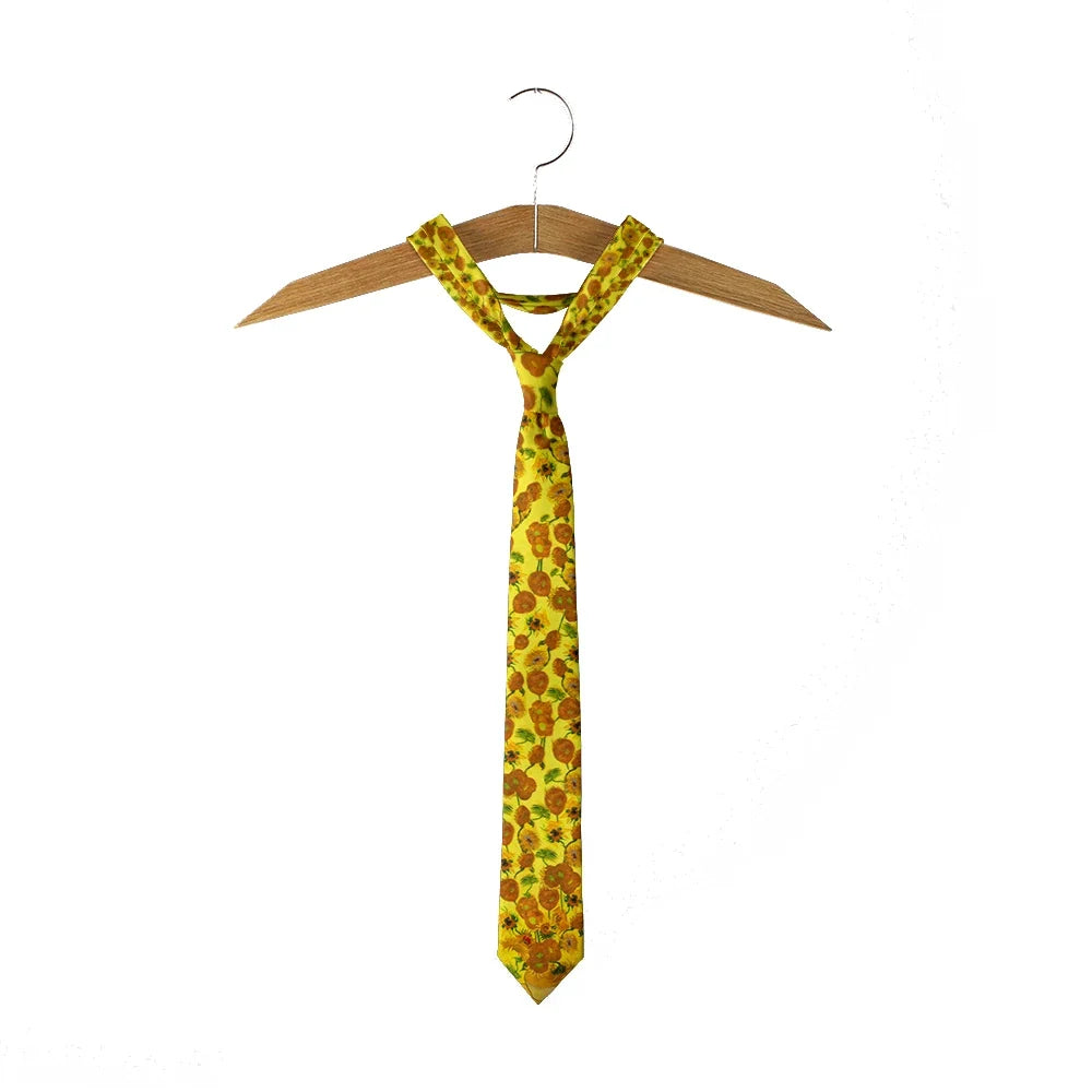 New 3d printed oil painting tie men's fun fashion business tie wedding party shirt accessories Van Gogh starry sunflower