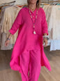 Women's 2pcs Clothing Set Fashion Summer New Suit Casual Long Shirt Blouse Top & Wide Leg Pants Solid Color 2 Piece Sets Outfits