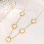 14K Gold Plated Stainless Steel Necklace Woman Five Leaf Petals Double