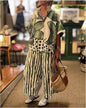 2 Piece Sets Women Summer Print Loungewear Long Pants Sets Vintage