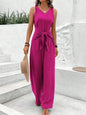 Fashion Solid Jumpsuit For Women Casual Sleeveless V Neck Lace-Up Wide Leg Pants Jumpsuits Lady Summer Holiday Womens Clothing