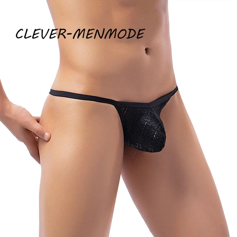 CLEVER-MENMODE Men Sexy Thong See Through Mesh Underwear Hole Panties Bulge Penis Pouch U Convex T Back G String Sissy Mankini