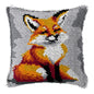 Cunning Fox Smyrna Buttons Package Latch Hook Pillow Kit Bunny Embroidery Design Plush Animal Canvas Craft for Home Decor Gifts