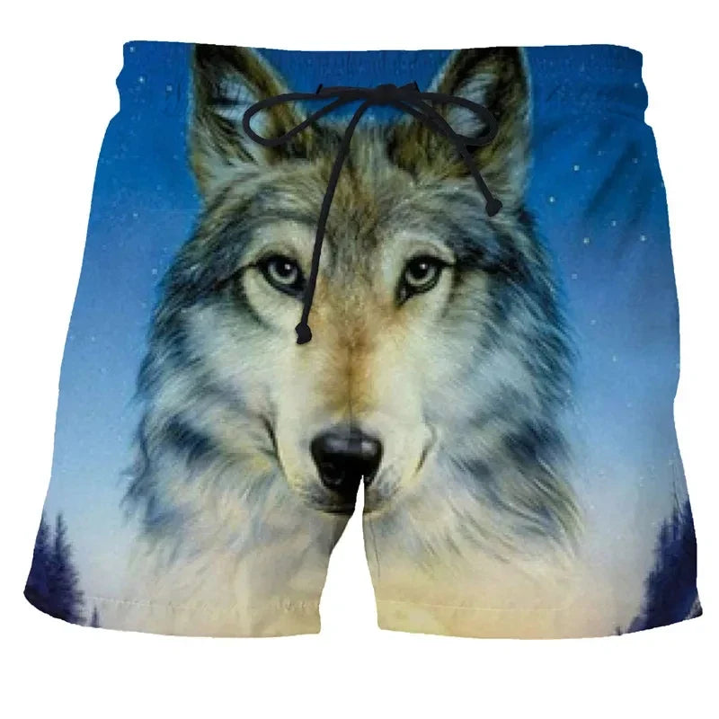 Wolf animal fashion men beach sexy bodybuilding shorts quick dry pants harajuku fitness board surf casual gym men homme