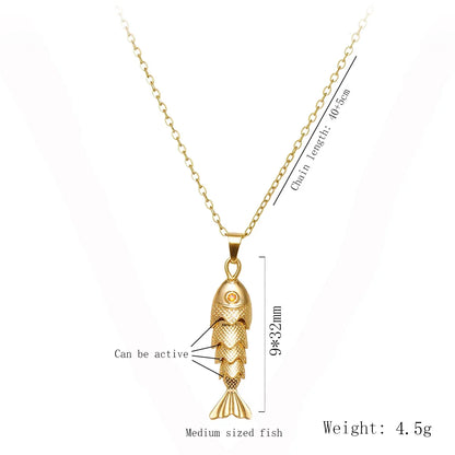 Trendy Gold-Plated Retro Personality Agile Small Fish Necklace for Women Anti-Allergic Fashionable Jewelry Accessory