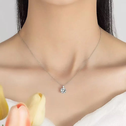 Mini Moissanite Real 925 Sterling Silver Pendant Necklace Female Clavicle Necklaces Wedding Party Jewelry