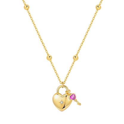 Romantic Pink Crown Heart Pendant Necklace Genuine 925 Sterling Silver Elegant Fine Jewelry for Women Wedding Holiday Presents