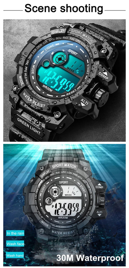 Men LED Digital Watch – Luminous Waterproof Sport Military Wristwatch