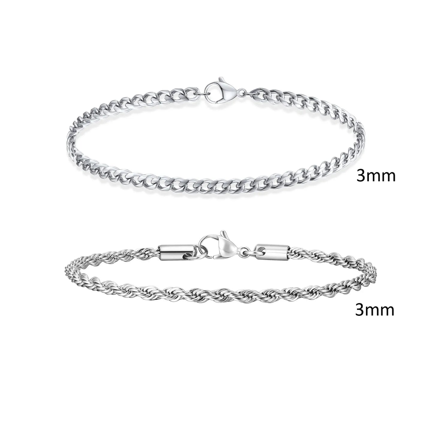 2pcs Men's Chain Bracelets, Stainless Steel Silver Gold Black Color