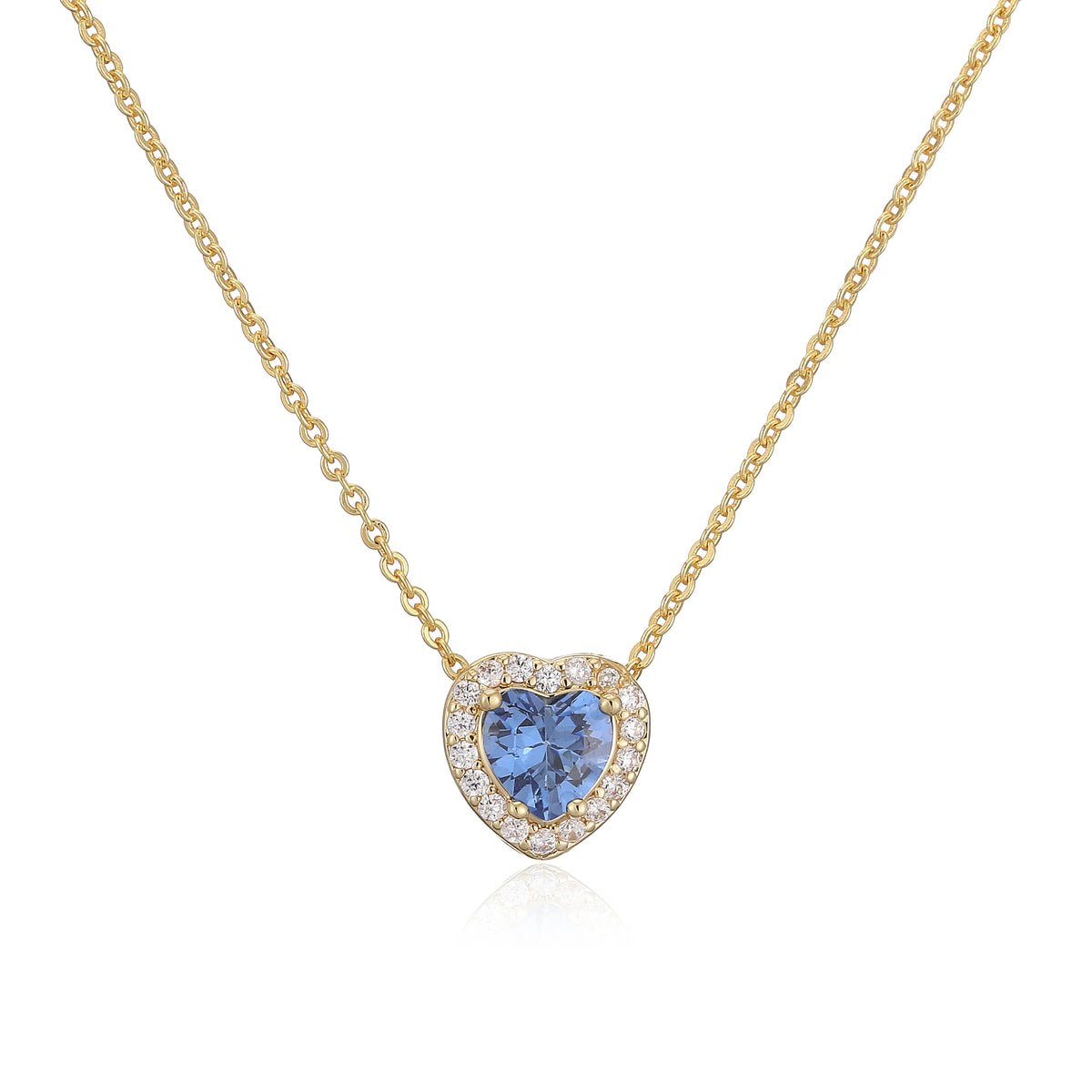 HECHENG Luxury Colored Crystal Heart Pendant Ocean Heart Necklace Brass Golden Plated Material Women's Wedding Necklace