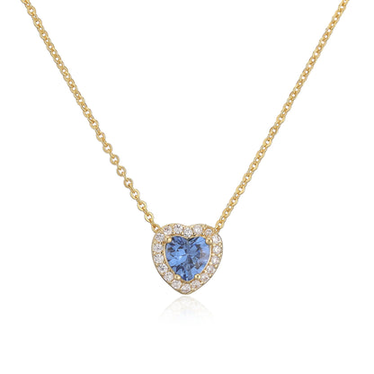 HECHENG Luxury Colored Crystal Heart Pendant Ocean Heart Necklace Brass Golden Plated Material Women's Wedding Necklace