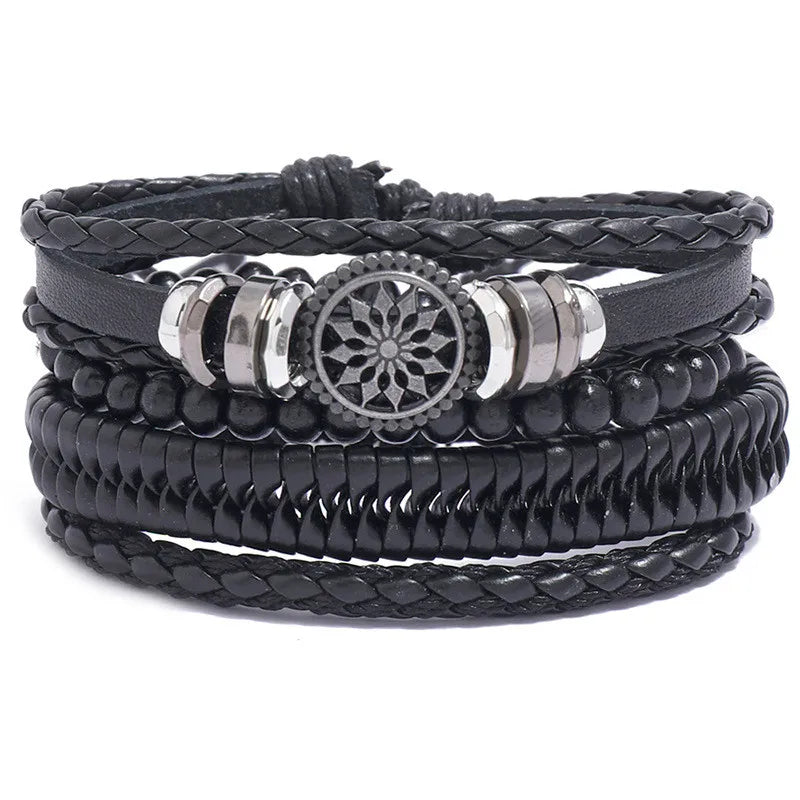 Modyle Multi-layer Gothic Leather Bracelet Set Punk Viantage Wings Charms Handwoven Bracelets for Men Jewelry Gifts