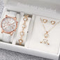 Fashion Women's Quartz Watch Leather Band Analog Wrist Watches Heart Rhinestone Jewelry Set(With Exquisite Gift Box)