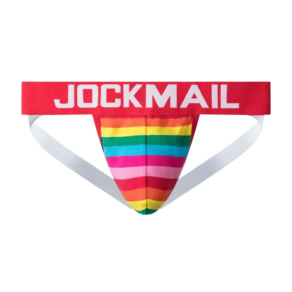 3pcs/Lot Sexy Men Underwear Jockstrap Brief Underpants Rainbow Stripes Gay Underwear Slip Tanga String Thong Breathable Cotton