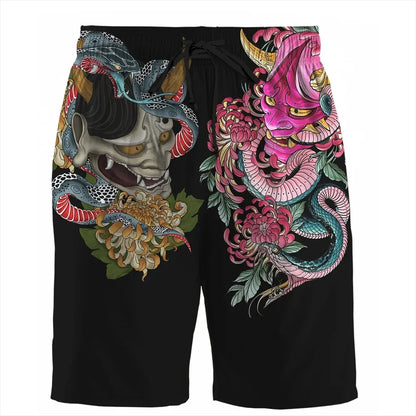 Japan Sakura Samurai beach shorts quick dry men sexy bodybuilding harajuku summer casual male gym pour Homme low waist fitness