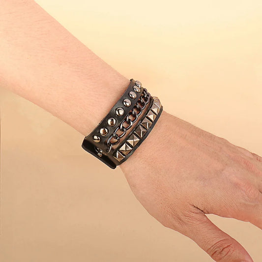 Punk Bracelets PU Leather Studded Bracelet Adjustable Goth Cuff Bracelet Gothic Rivet Buckle Wristband for Men Women Emo Jewelry