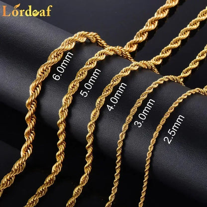 2.5mm 3MM 4MM 5MM 18k Real Gold Plated Stainless Steel Twist Rope