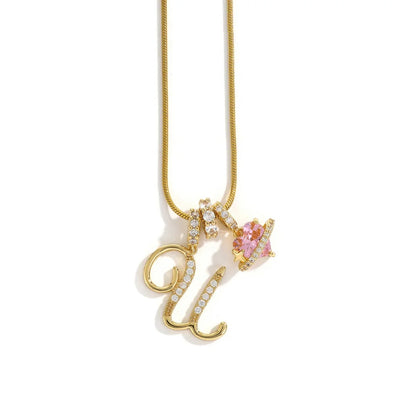 Gold Color Zircon Flower Pendant Necklace Female A-Z 26 Letter Alphabet Wedding Jewelry Gift for Women