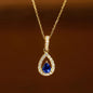 Huitan Gold Color Waterdrop Pendant with Blue Cubic Zirconia Necklace for Women Temperament Accessories Wedding Trendy Jewelry