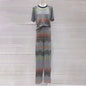 CHUJIE 2026 Summer New, Stylish And Versatile, Round Neck Colorful Contrast Striped, Short-sleeve Knitted Top + Trousers Set