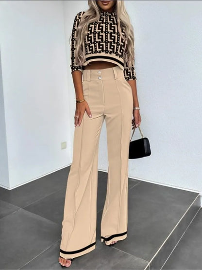 Casual Long Sleeve Shirt Pants Set Office Lady Spring Autumn Fashion