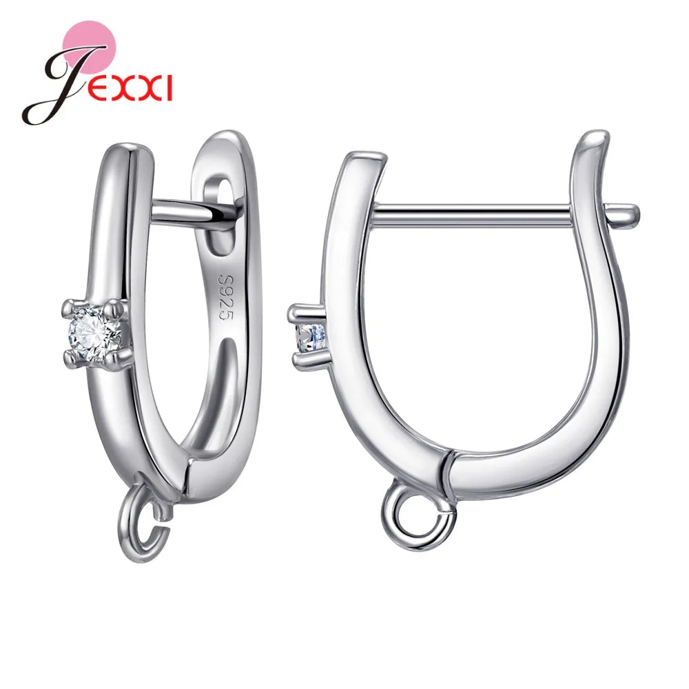 Fashion DIY Cubic Zirconia Earrings Hook Rhinestone 925 Sterling Silver Earring Findings For Handmade Jewelry Accessories