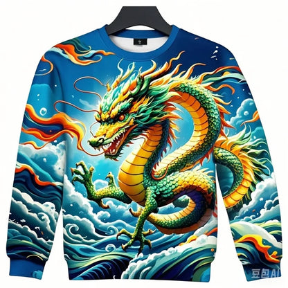 Full Print Chinese Dragon Graphic Sweatshirts For Men Women Long Sleeve Casual Round Neck Hoodie Streetwear Mens Sport Tracksuit