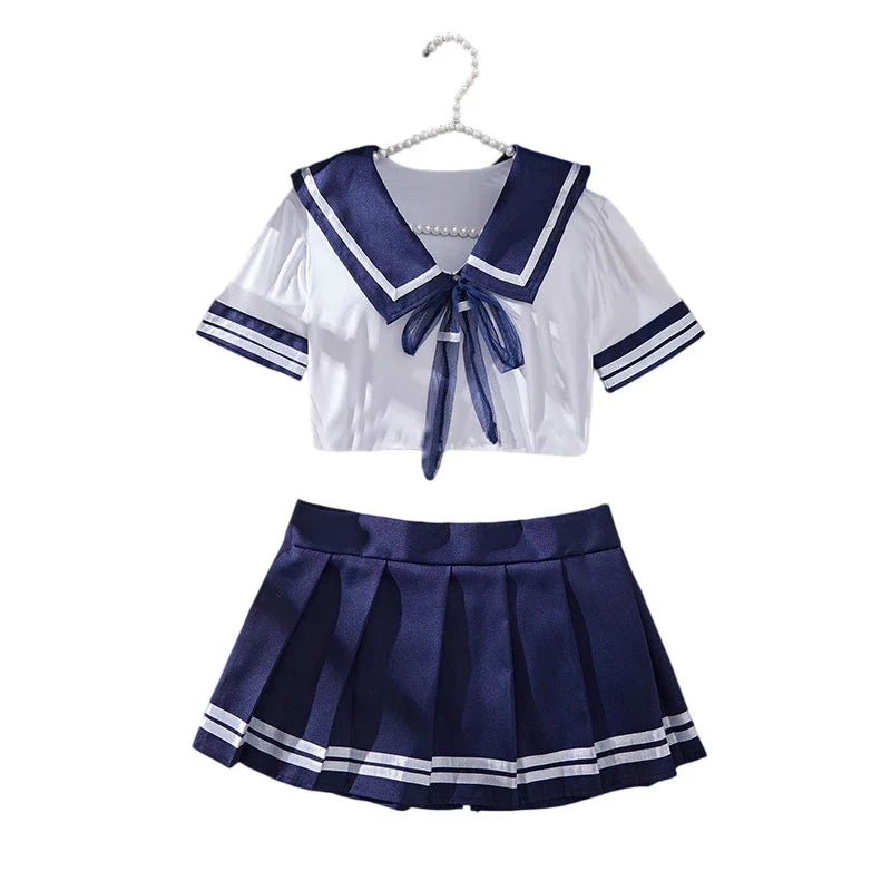 JK Girl Miniskirt Set Sexy Women Lingerie Cosplay Babydoll Plaid Skirt Lace Sleepwear Erotic Student Uniform Kit Sexy Nightdress