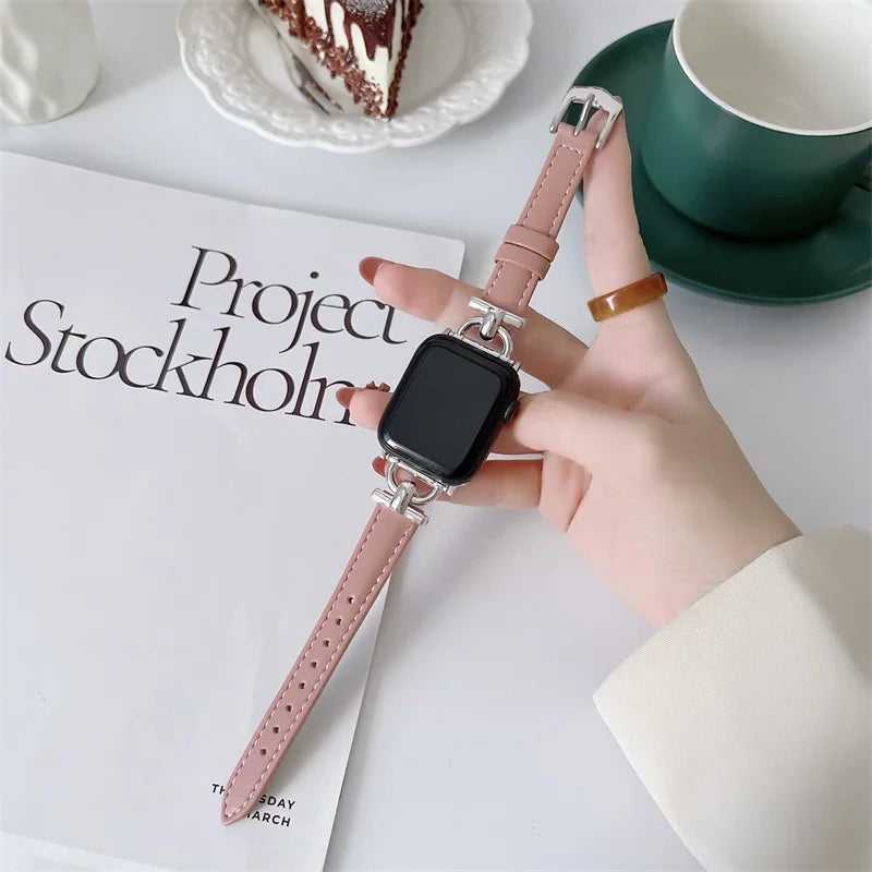 Apple Watch Slim Leather Band with Decorative Connectors
