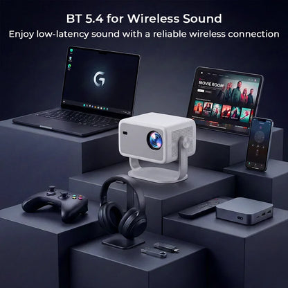 LYNCast Smart Projector with BT5.4 and WIFI6, L018, FHD 1080P, Android14, 360° Rotate Portable, Home Theater, Perfect for TV Series, Movies, Gaming, Anime, Sports, K-Dramas, Concerts