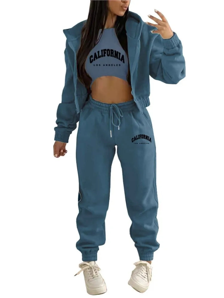 Autumn and Winter New Fleece Hoodie Letter Print Hooded Women's Suit