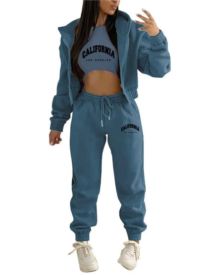 Autumn and Winter New Fleece Hoodie Letter Print Hooded Women's Suit