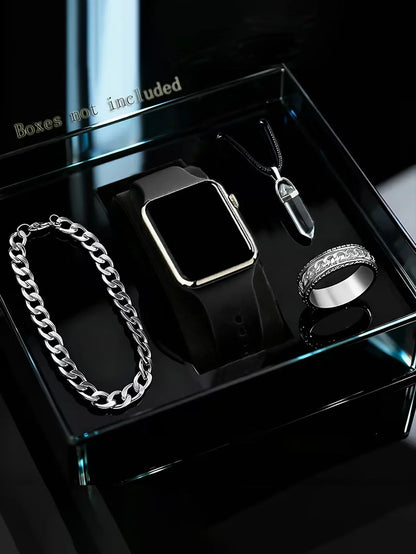 Men's LED Square Watch And Jewelry Set Birthday Gift Non-Smartwatch Box Not Included