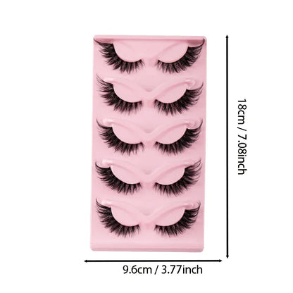 Natural Long Manga Winged Cat Eye Faux Mink Lashes 5 Pairs Elongated Fake Eyelashes For Festival Social Media Photoshoot Looks