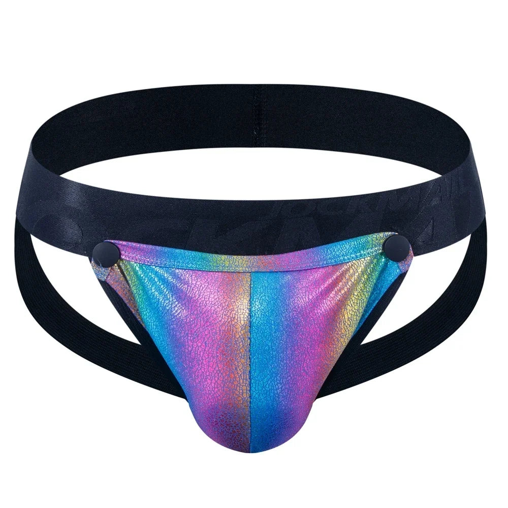Sets Men Bodysuit Suspender Jumpsuits Nylon Jock Strap Harness Gay Underwear Jockstrap Laser Faux Leather Removable Penis Pouch