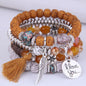 DIEZI Bohemian Multicolor Pink Crystal Beads Bracelets Women Girls Elastic Tassel Wing Letters Rope Bracelet Pulseira Feminina