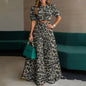 Women Elegant Solid Two Piece Sets Summer Short Sleeve Button-down Crop Blouse Top High Waist Wide-leg Pants Set Casual Outfits
