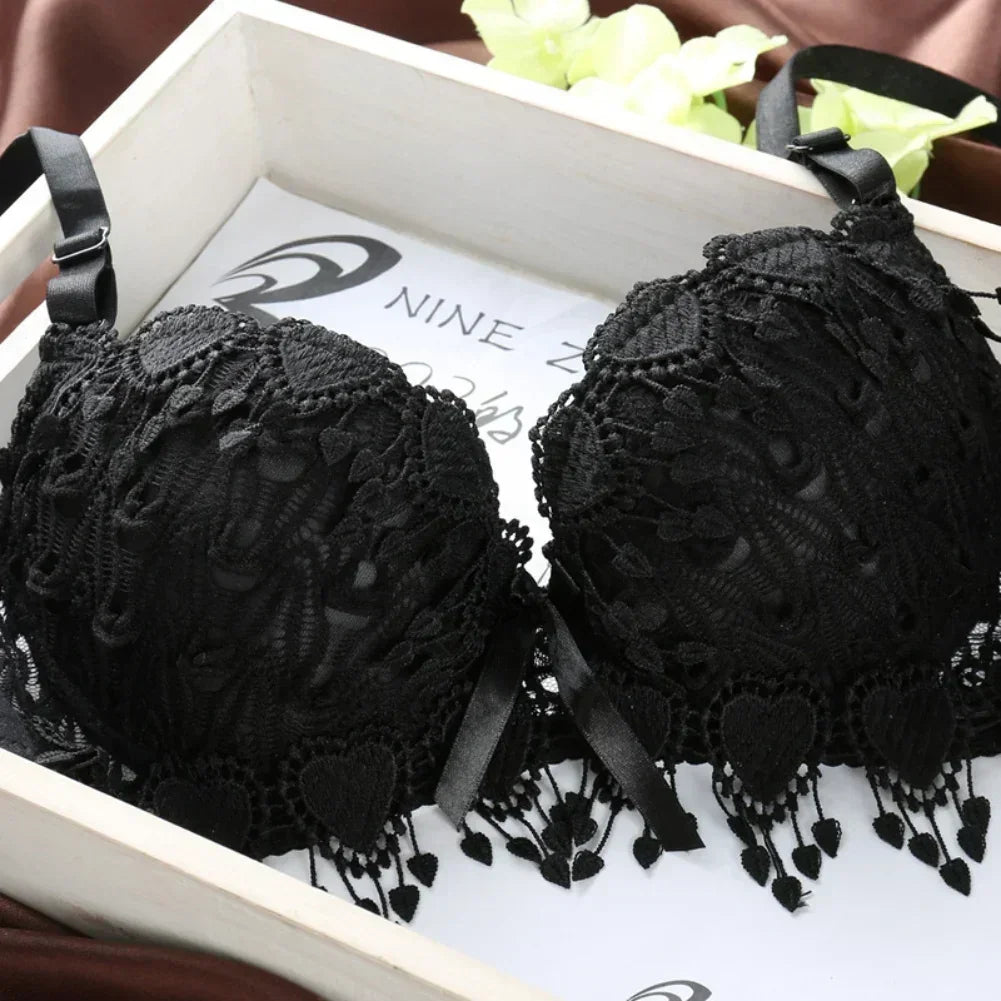 Women Lace Bra Sets Flower Printed Underwear Suit Sexy Lady Ultra-Thin Lingerie Comfortable Push Up Brassiere Outfit
