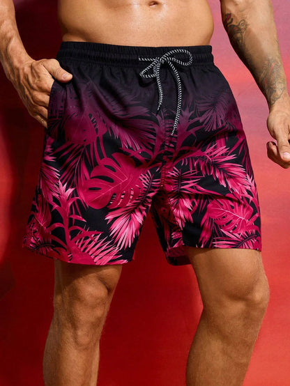 Men's Hawaiian 3D Gradient Palm Tree Pattern Beach Shorts Quick Dry Outdoor Leisure Sports Shorts Fashion Men's Shorts