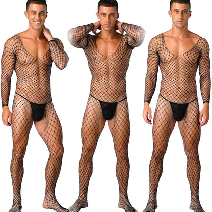Sexy Adult Couple Sex Tоy 2025 Man's Fishnet Lingerie Jumpsuits Male Sheer Babydoll Nightwear Sleepwear Porn Gentlemen Underwear