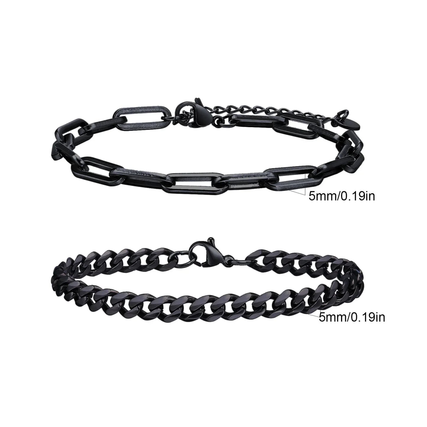 2pcs Men's Chain Bracelets, Stainless Steel Silver Gold Black Color
